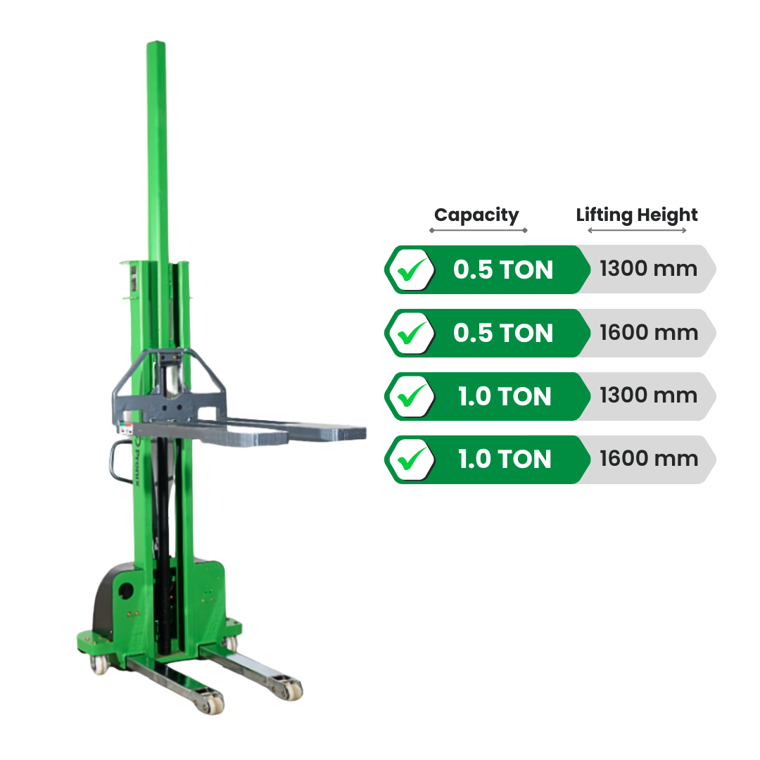 Self Loading All-in-One Stacker Semi-Electric Lifting Capacity 500Kg, 1.6m Lifting Height PNXSESLS-0516 - Pronix