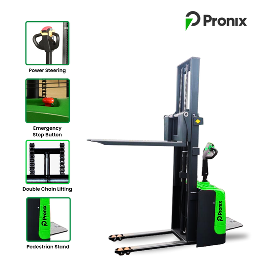 Pronix Fully Electric Stacker 1.5 Ton 1.6m Lifting Height Pedestrian Type PNXFES-1516SD
