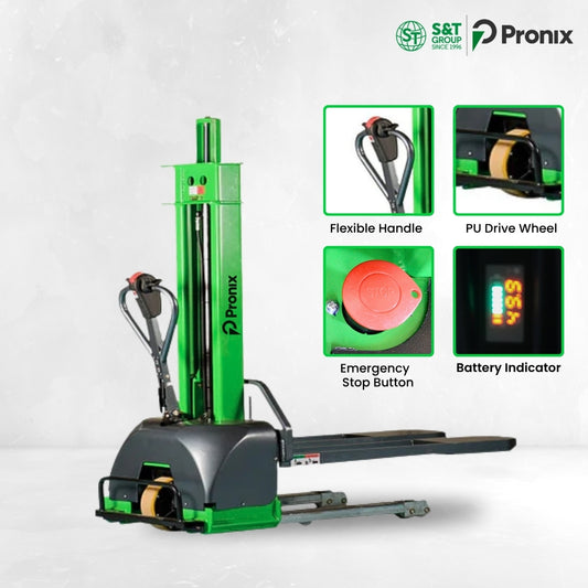 Self Loading All-in-One Stacker Fully Electric Lifting Capacity 1000Kg, 1.6m Lifting Height PNXFESLS-1016 - Pronix
