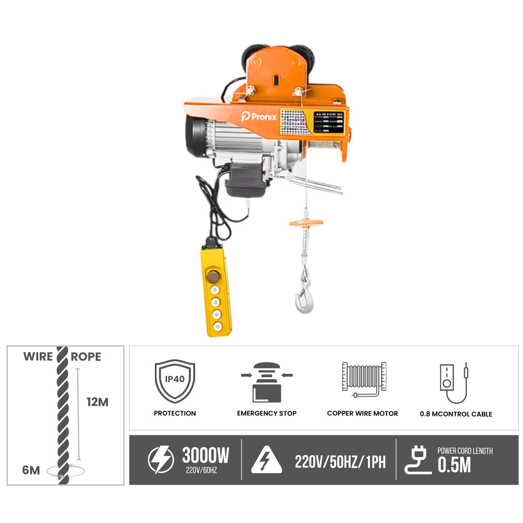 Pronix Mini Electric Hoist with Trolley 1500Kg PNXMEH-1500